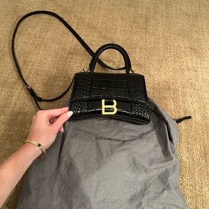 BALENCIAGA HOURGLASS XS CROC BAG BLACK